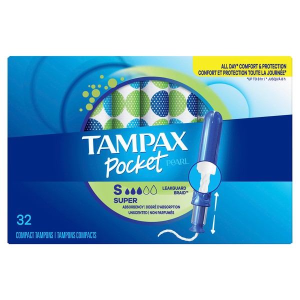 Tampax, Pearl Pocket Tampons, Plastic Applicator, Super Absorbency, 32 Count