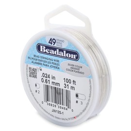 Beadalon 49 Strand Bead Stringing Wire, 024 in / 0.61 mm, Silver Color, 100 ft / 31 m