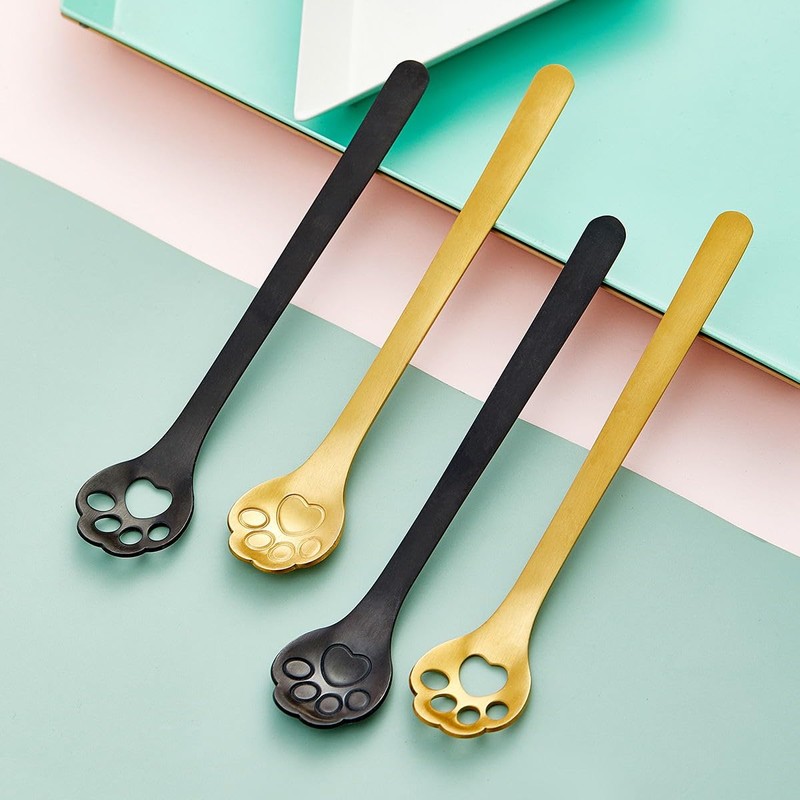 ZASA LIFE Cat Spoon, Hole, Black, Set of 4