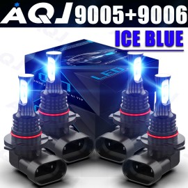 AQJ 9005 9006 LED Headlights*4 Kit Combo Bulbs 8000K Blue High Low Beam Super Bright