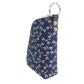 Indenya 4707-14-008 Key Case D Deer Leather Navy Blue Base x White Lacquer Dragonfly Pattern, Navy, White, retro