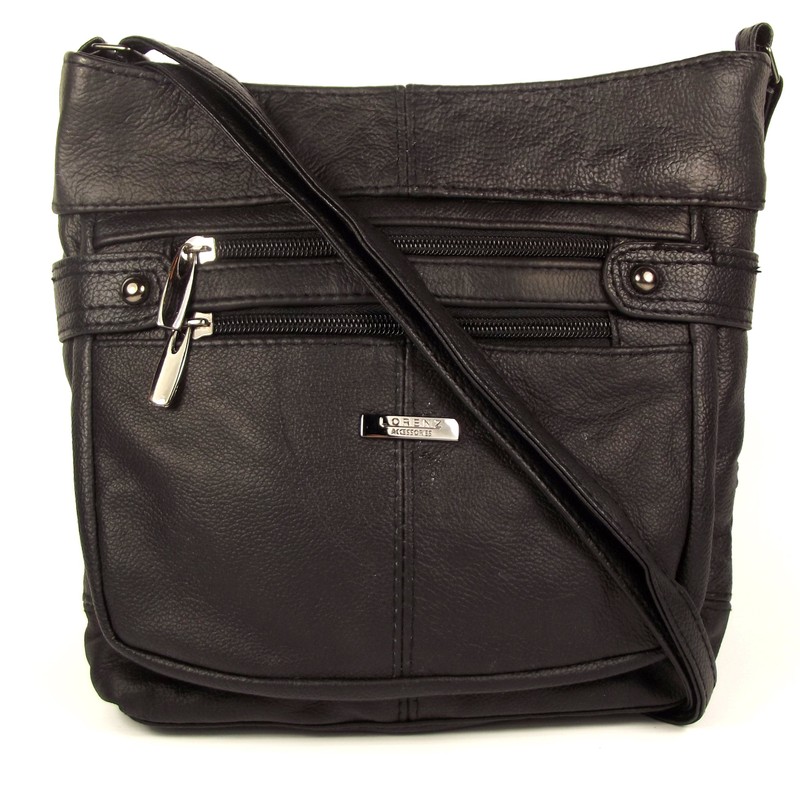 Black Genuine Real Leather Ladies Medium Handbag Shoulder Bag Long