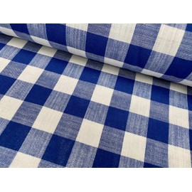 LushFabric Gingham Linen Checked Fabric Plaid Material Buffalo Check - 150cm Wide - Bright Blue & White (Sold by The Metre)
