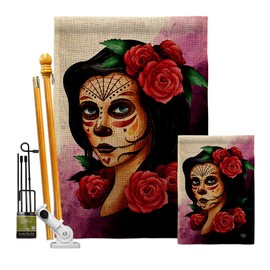 Ornament Collection Elegant Skull Burlap Garden House Flag Kit Falltime Day of Dead Dia De Los Muertos Fiesta Mexican Party Autumntime Decoration Banner Small Yard Gift Double-Sided, Made in USA