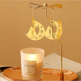 Portavelas giratorio con bandeja, bandeja de decoración de mesa de Navidad, candelabros giratorios dorados, para el día de San Valentín, decoración de mesa de fiesta de boda, decoración de chimenea, regalo de día festivo (gato luna)