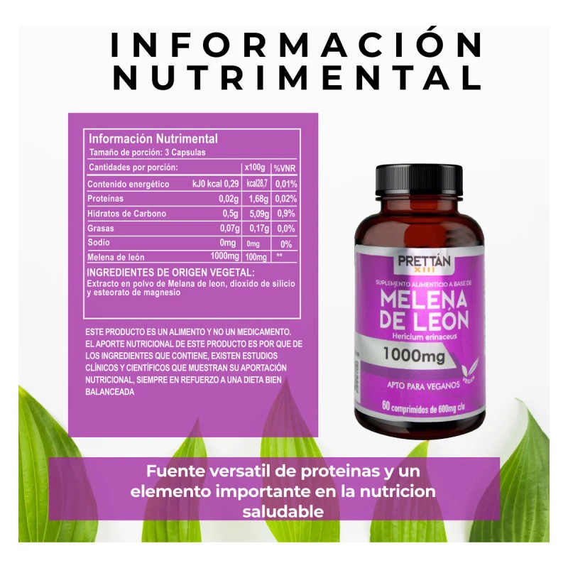 Suplemento en comprimidos Prettan XIII Nutricionales Melena de León de