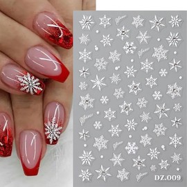 4 Sheets Christmas Nail Stickers for Nail Art 3D Self-Adhesive Snowflake Nail Art Stickers with Nail Rhinestones Gold Laser Silver Black White Snowflake Nail Decals for Women Winter Xmas Nail Decor