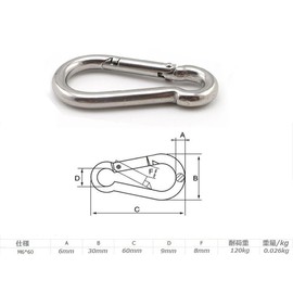 Spring Snap Stainless Steel Set of 10 Snap Spring Hooks Wire Diameter 6 mm Length 60 mm Carabiner