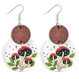 Zhang shine Acrylic Transparent Geometric Earrings Mushroom Print Autumn Fall Wooden Dangle Earrings for Women Thanksgiving Party Holiday Jewelry