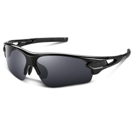 BEACOOL Sports Sunglasses, TR90 TAC, Lightweight, Polarized Lenses, Baseball, Cycling, Running, Mountain Climbing, Fishing, Golf, Driving, UV400, UV Protection, Unisex, Safe, Clear (Glossy Black)
