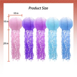 Hanging Jellyfish Paper Lanterns,Ocean Themed Decorations for Wedding, Kids' Birthday Parties, Baby Showers, and Mermaid Themed Events 5pcs