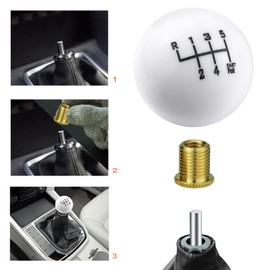 Lunsom 6 Speed Shifter Knob, Resin Round Stick Grip Handle Head Fit for Manual Car Vehicles with 3 Adapters,White,Upper Left R