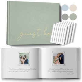 Libro de invitados de boda con letrero de mesa y 216 pegatinas de esquinas de fotos, libro de visitas Polaroid de lino para bodas, baby shower, 100 páginas en blanco para iniciar sesión y fotos