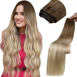 LaaVoo Remy Balayage Hair Extensions, Real Hair, Light Brown to Ash Blonde with Platinum Blonde, #8/18/60, Wefts, Straight Human Hair, Weft Hair Extensions, 80 g, 12 Inches/30 cm