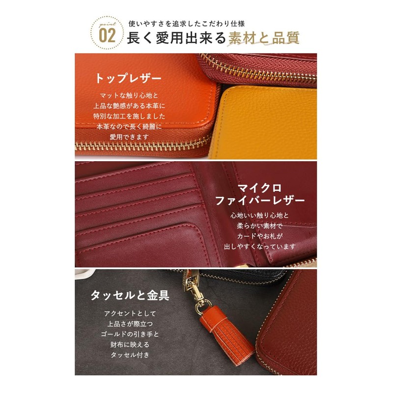 LIZDAYS Women's Bi-fold Wallet, Genuine Leather, Round Zipper, Camel