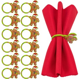 MWOOT Christmas Napkin Rings Set of 12, Gingerbread Man Wooden Napkin Ring Holders Buckle for Christmas Wedding Holiday Dinner Party Banquet Decoration, Xmas Table Settings Accessorie