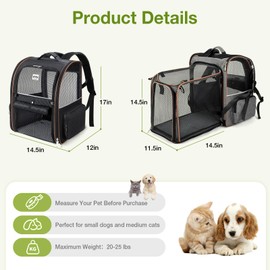 Lekebobor Large Cat Backpack Carrier Expandable Pet Carrier Backpack for Small Dogs Medium Cats Fit Up to 18 Lbs, Dog Backpack Carrier, Foldable Puppy Backpack Carrier for Travel,Black