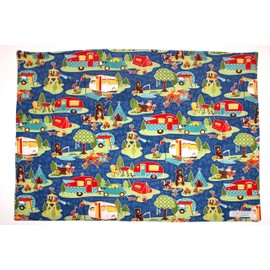 Retro Campers on Blue Dish Drying Mat - Coffee Station Mat - Pet Placemat - Appliance Mat - RV Camping Mat - 16 x 20 Inches - Handmade by Green Acorn Kitchen