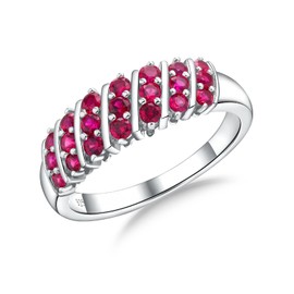 AGRULE 7 Row Ruby Wedding Band Sterling Silver Bezel Set 0.9 Cttw Birthstone Eternity Rings for Women Red Stone Ring Size 6