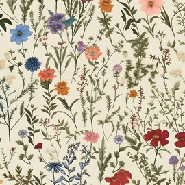 VOLEAAR Yellow Boho Floral Wallpaper Peel and Stick Vintage Wallpaper Removable Self Adhesive PVC DIY for Cabinet Desktop Shelf Liner 17.5In x 9.8Ft