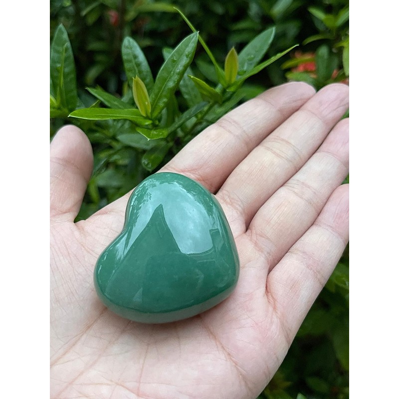 GAF TREASURES Green Aventurine Gemstone Hearts, Polished Green Aventurine Puffy