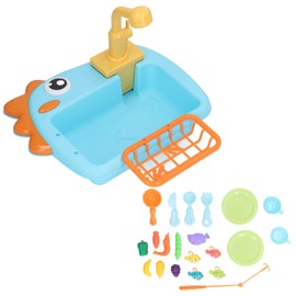Dinosaur Electronic Dishwasher Toys 2 in 1 Kitchen Sink Toys Fishing Toys for Educational Present School Classroom Blue