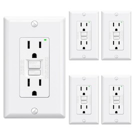 ELEGRP GFCI Outlet 15 Amp, Self-Test GFI Electrical Outlet with Narrow Design, GFCI Receptacle with LED Indicator, UL Listed, Matte White, Wall Plate Included, 5 Pack