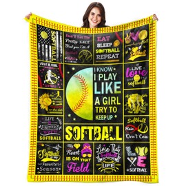 Softball Blanket Gifts for Girls Women Super Soft Softball Flannel Throw Lightweight Blanket Softball Lovers Gifts for Adults Kids Bed Sofa All Season 60"x50"