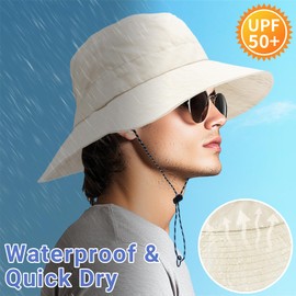 PFFY Bucket Hat for Women Men with Chin Strap Waterproof Packable Quick Dry UV Protection Sun Hats Solid Beige