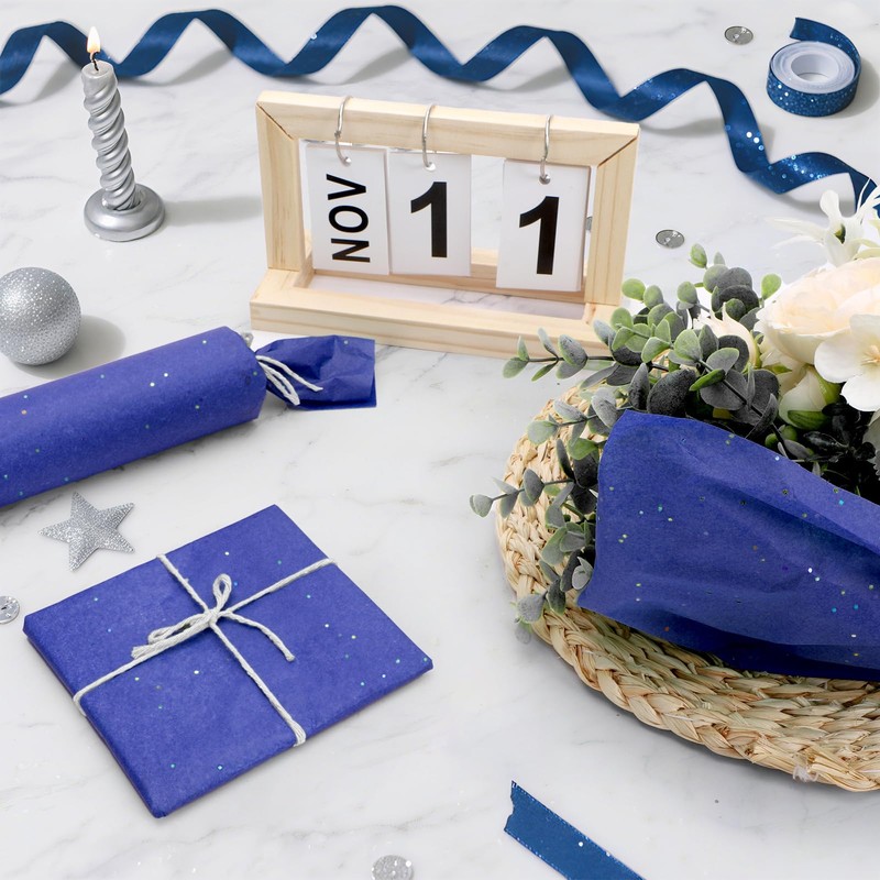 20 Sheets Glitter Tissue Paper, 20x14in Metallic Blue Little Sparkles