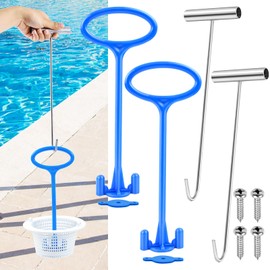 Jeyeou 2 Sets Skimmer Basket Handle, Universal Swimming Pool Skimmer Basket Handle Hook Pool Filter Basket Handle Fit All Inground Pool for Debris Removal Keep Hands Safe and Clean