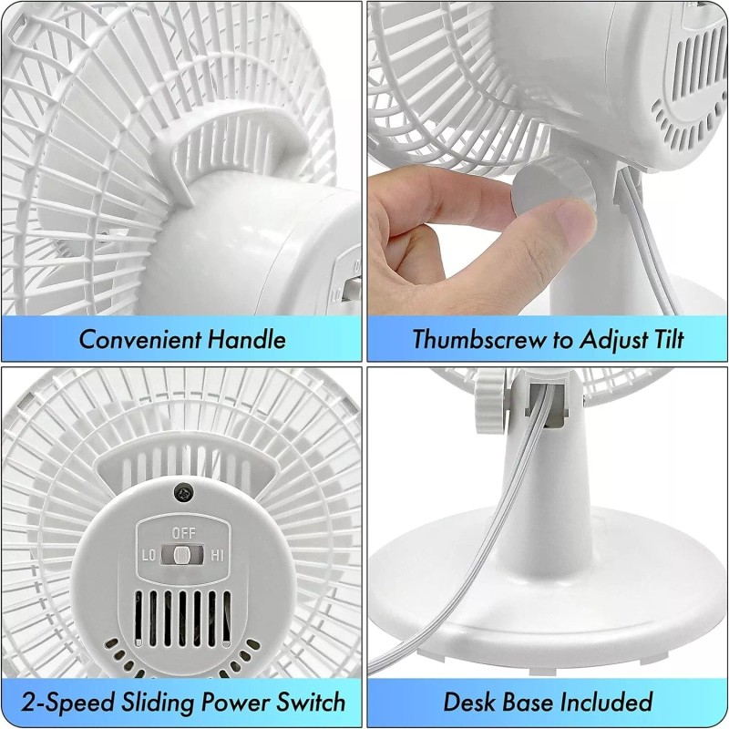 Comfort Zone Desk Fan with Fully Adjustable Tilt, 2 Speeds,