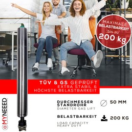 MYNEEED Gas Lift Office Chair Replacement Parts Compact – Replacement Gas Spring up to 200 kg for Swivel Chair Executive Chair – Continuously Height Adjustable – TÜV & GS Tested, Gas Spring Length: 230 mm