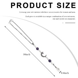 SHMZK Rear View Mirror Car Charms, Crystal Moon Star Obsidian Rearview Mirror Hanging Ornament, Boho Mirror Pendant Suncatcher Healing Bead Car Decor for Women Men, Car Accessories (Purple)