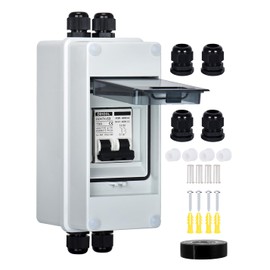 DIHOOL AC DC Circuit Breaker with IP65 Din Box for Solar Systems, 15 Amp 2 Pole 12V-400V, Non Polarized, Solar Panel Disconnect Switch, PV Array Shut Off Isolator