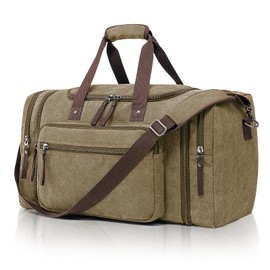 EKOROMIER Large Canvas Travel Duffle Bag - Expandable to 67L, Durable Weekender for Men & Women - Ideal for Airplanes Travel, Gym, and Business(Coffee)