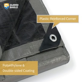 GUARD SHIELD Heavy Duty Tarp 10x10 Feet Silver/Black Multi Purpose Thick Waterproof Poly Tarp Cover 10mil