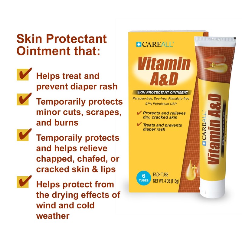 CareAll (6 Tubes) 4oz Vitamin A&D Ointment Treats and Prevents