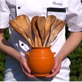 Cleminson Hand-Dipped Ceramic Utensil Jar | Artisan Kitchen Utensil Holder | Made in Spain | Stylish Cutlery Pot Organiser | Rustic Farmhouse Crock for Spoons, Spatulas, Whisks (Orange Pastel)