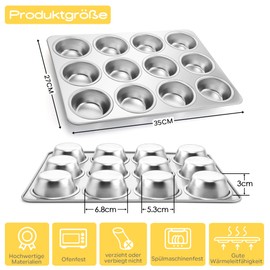 Joyfair Muffin Tray, Stainless Steel Muffin Tray for 12 Muffins, Muffin Baking Moulds 35 x 27 cm, Muffin Baking Mould for Cupcakes, Brownies, Pudding, Cakes, Non-Toxic & Healthy, Oven & Dishwasher