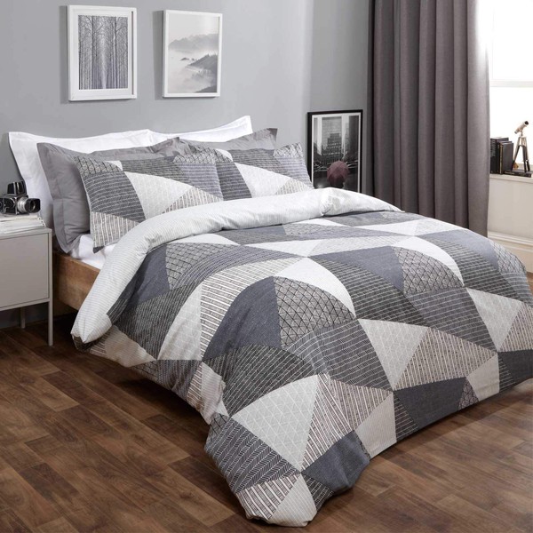 Dreamscene Textured Geometric Scandi Duvet Cover with Pillowcase Bedding Set,