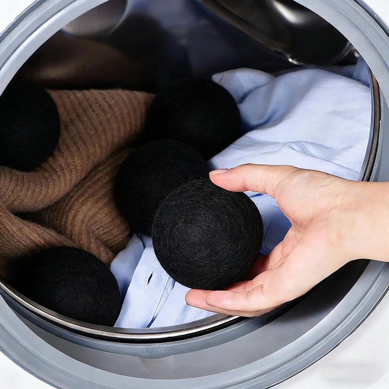 6 Pack Wool Dryer Balls, Black, 2.75 in/7 cm
