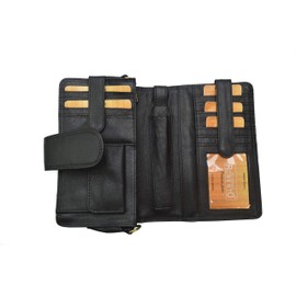 flevado XXL Luxury Organiser Purse Buisness Bag Buffalo Leather Roberto Wrist Bag Holiday Travel Purse (Black)