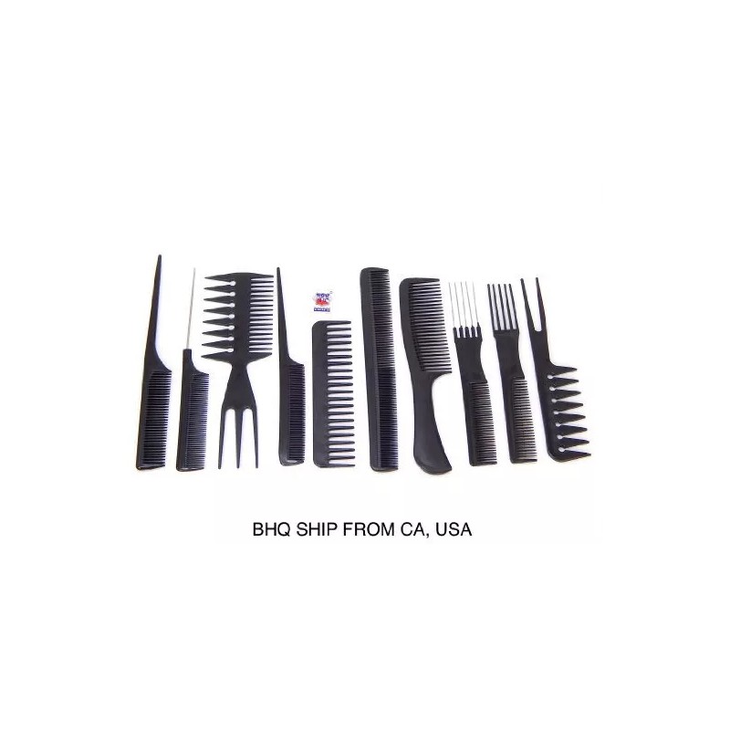 Beauty Headquarters 10pcs Black Professional Combs Hairdressing Hair Salon Styling