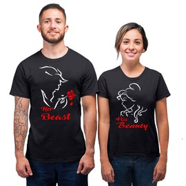 CRAZYDAISYWORLD Beast Beauty Matching Couple T-Shirt for Husband Wife - Cotton Matching T-Shirt - Couples Shirts - Custom T-Shirt