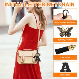 Initial Letter Keyring Letter A-Z Keychain with Butterfly Tassel Initial Keychain Gifts for Women Girlfriend Daughter Birthday Gift Alphabet Initials Keyring for Purse Backpacks Handbags (Letter A)