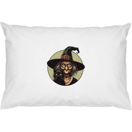 2 x 'Witch With Black Cat' Cotton Pillow Cases (PW00037680)