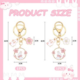 2 Pieces Pendant Keychains, Flower Rabbit Keychain, Creative Pendant, Metal Keychain, Cute Keychain for Girls, White, Modern