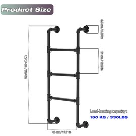 Bunk Bed Ladder Loft Ladder Basement Window Well Egress Ladder Emergency Fire Climbing Ladder Wall Mounted Metal Stepladder for Attic,RV,Library,Deck,Dorm,Easy Install Loads 330lbs(Black)