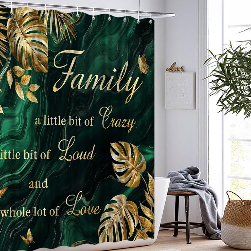 Artmyharbor Emerald Green and Gold Bathroom Decor Set Family Shower